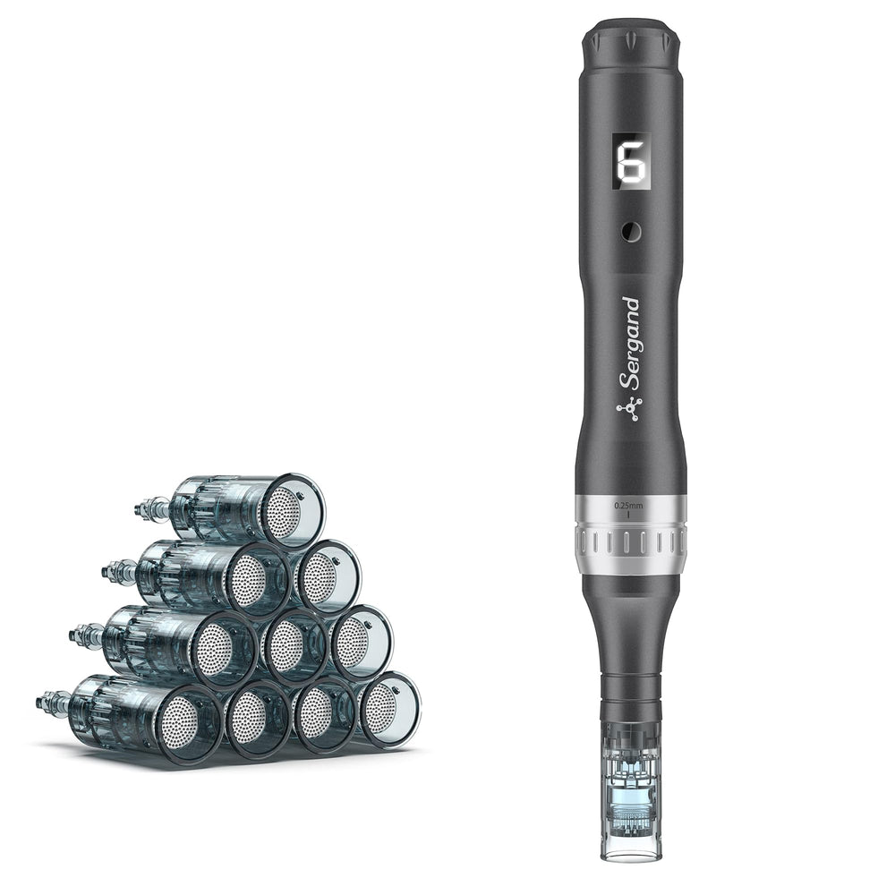 Sergand microneedle derma roller pen close-up showing ergonomic grip for home use
