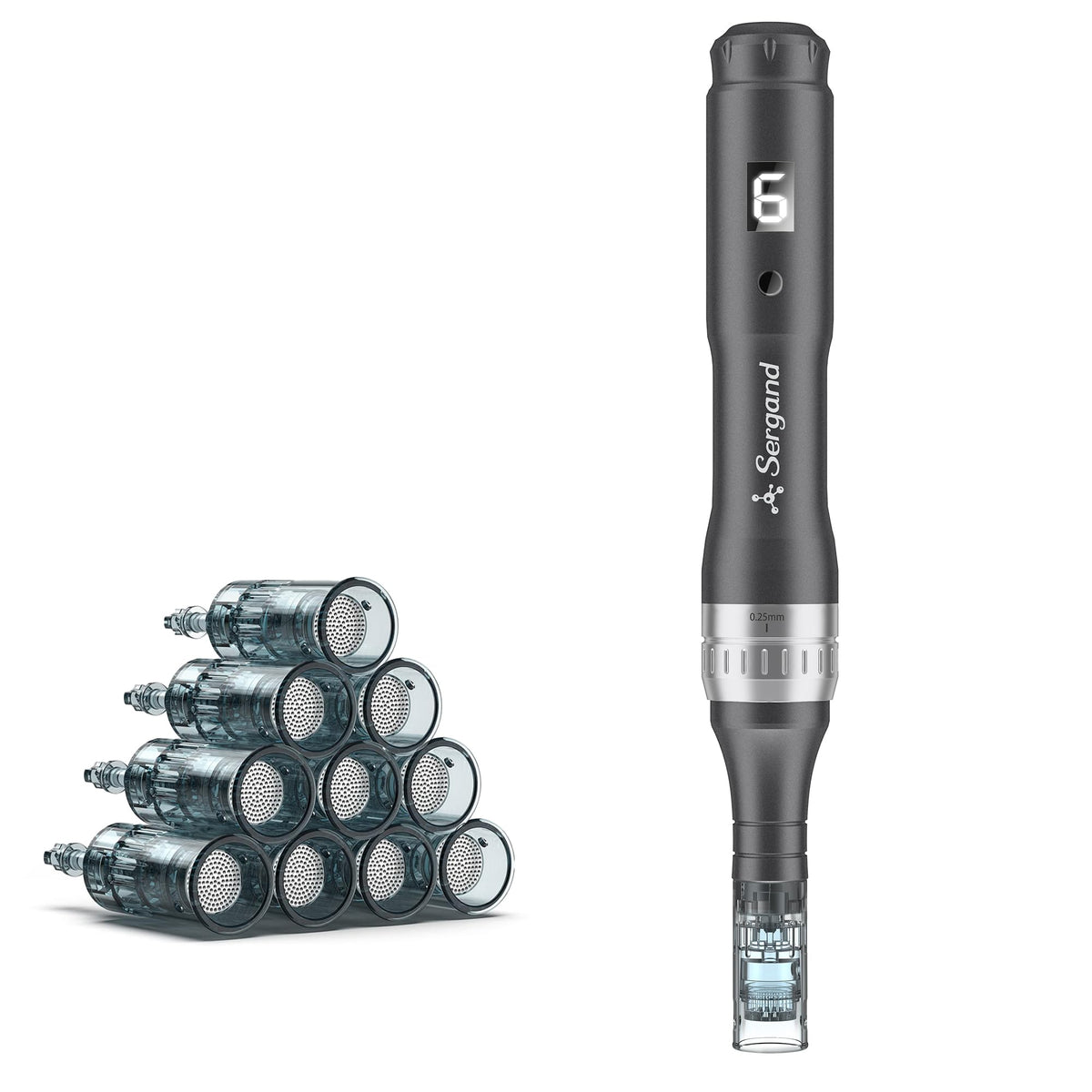 Sergand microneedle derma roller pen close-up showing ergonomic grip for home use