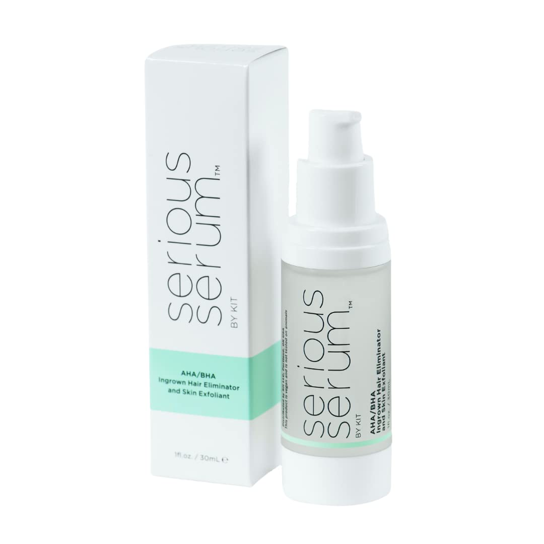 Serious Serum exfoliating serum bottle promotes smoother skin and gentle exfoliation.