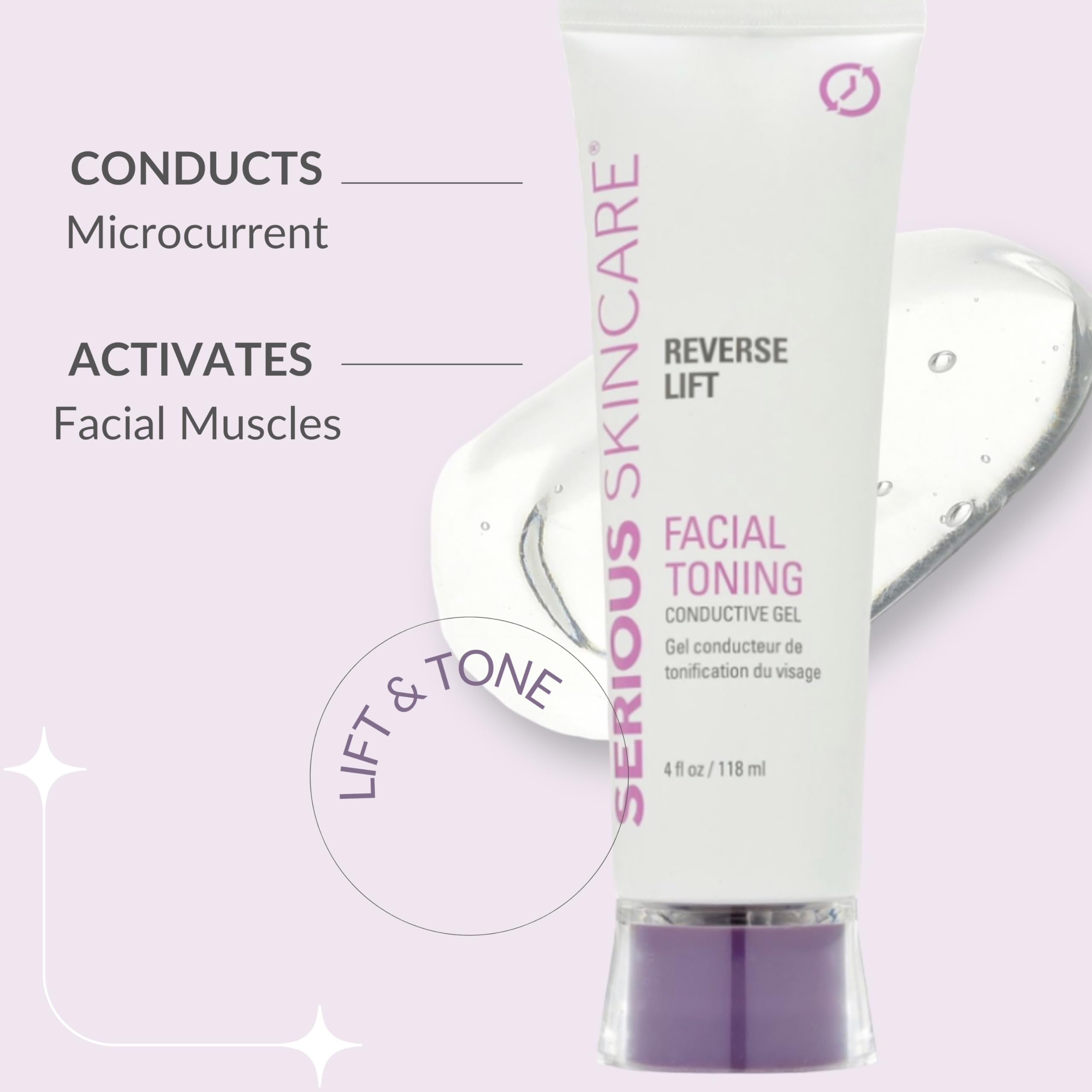 Serious Skincare conductive gel applied on skin enables ultra-smooth glide for microcurrent use.