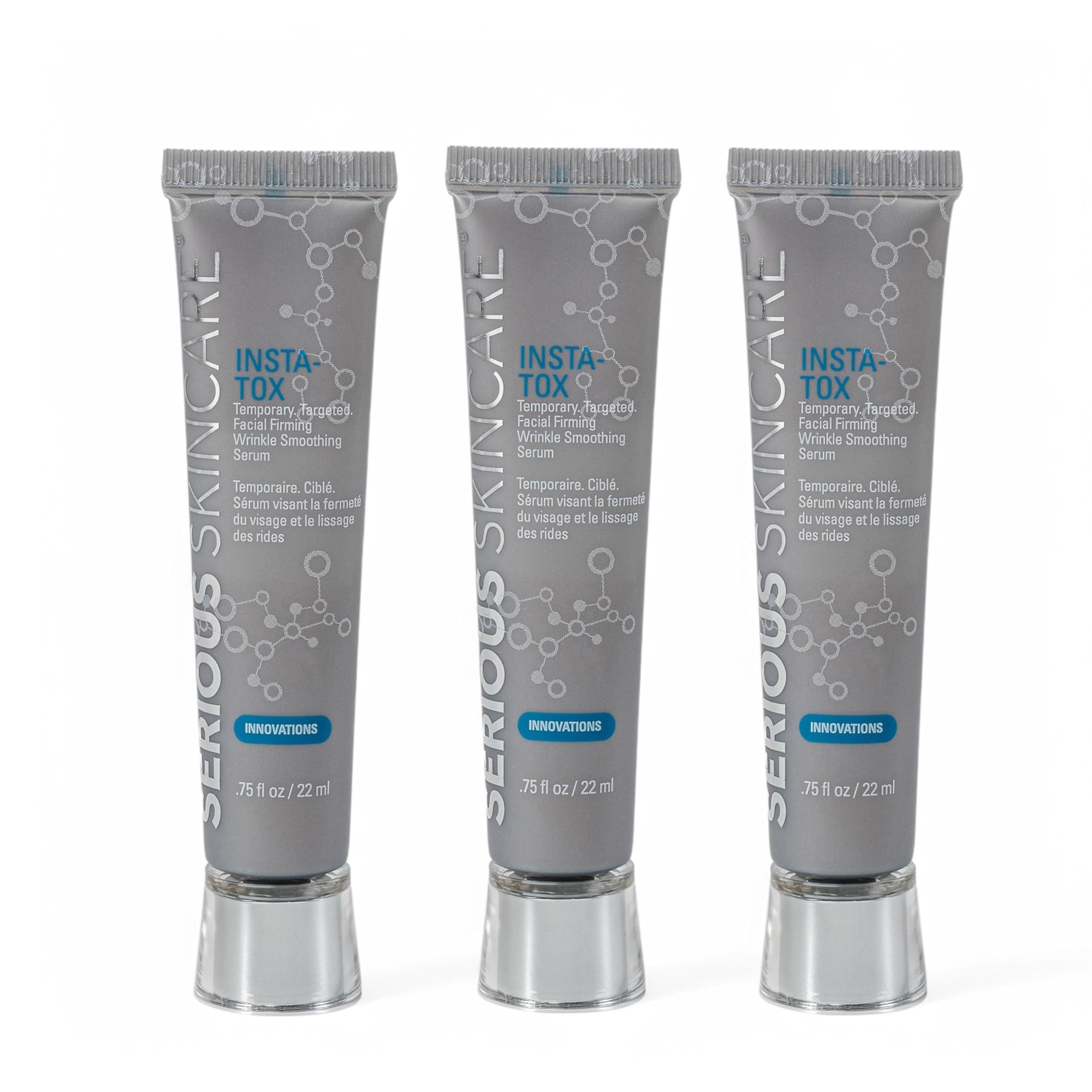 Serious Skincare INSTA-TOX serum bottle closeup shows instant firming potential.