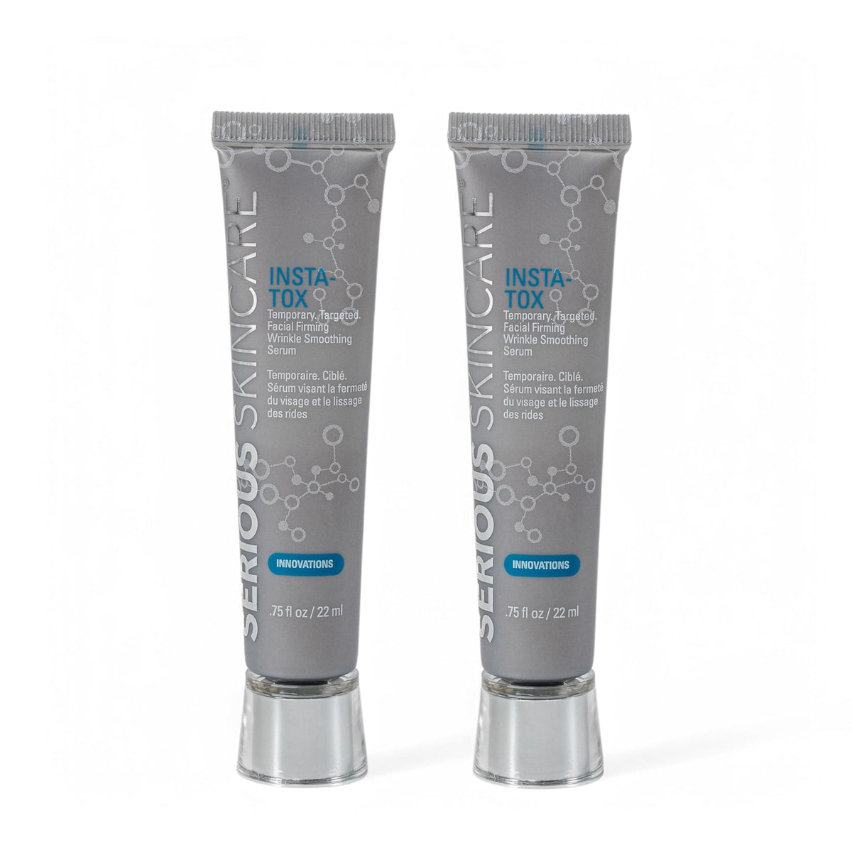 Serious Skincare INSTA-TOX serum tube closeup highlighting instant tightening for smoother skin