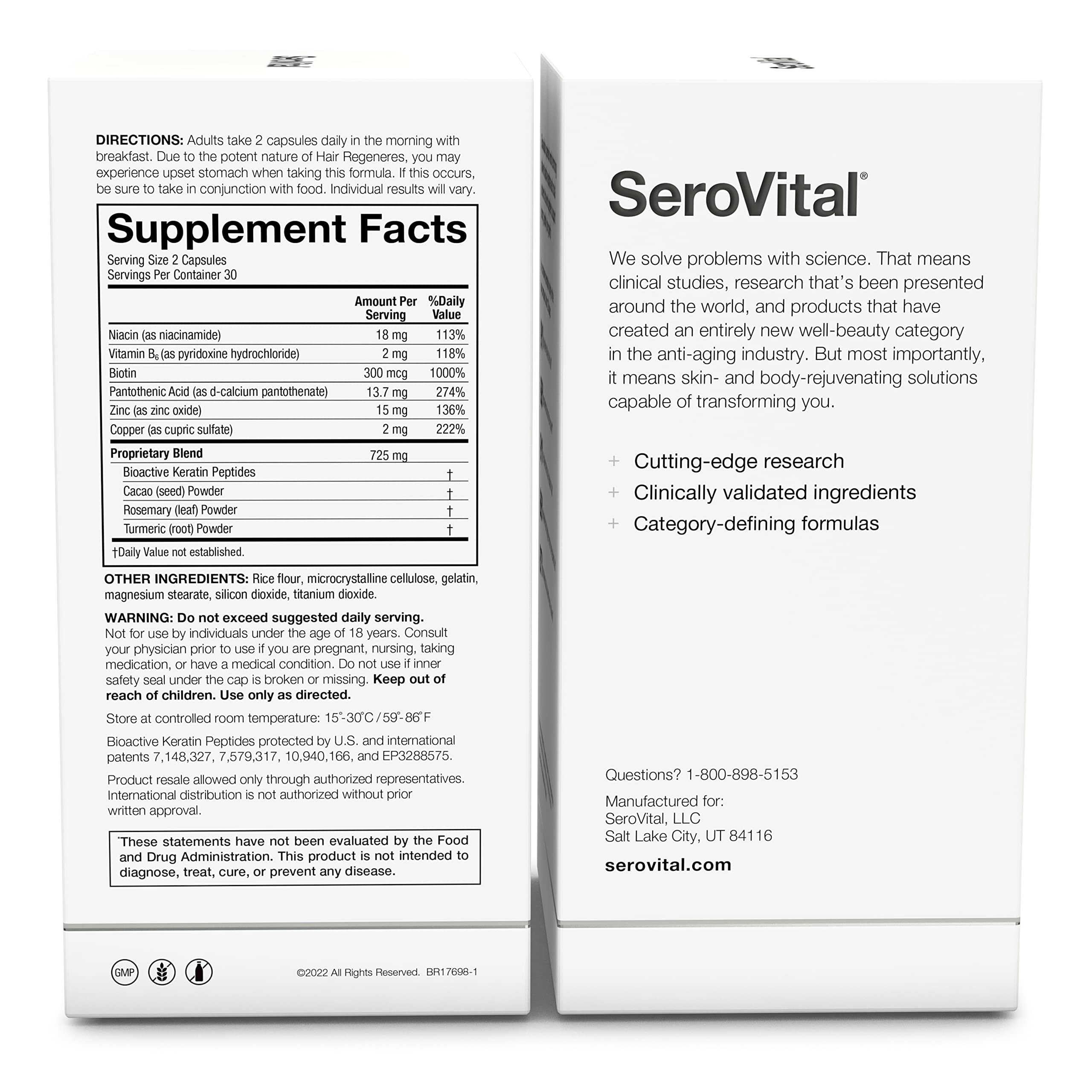 Serovital Hair Regeneres ready-pack display for convenient use