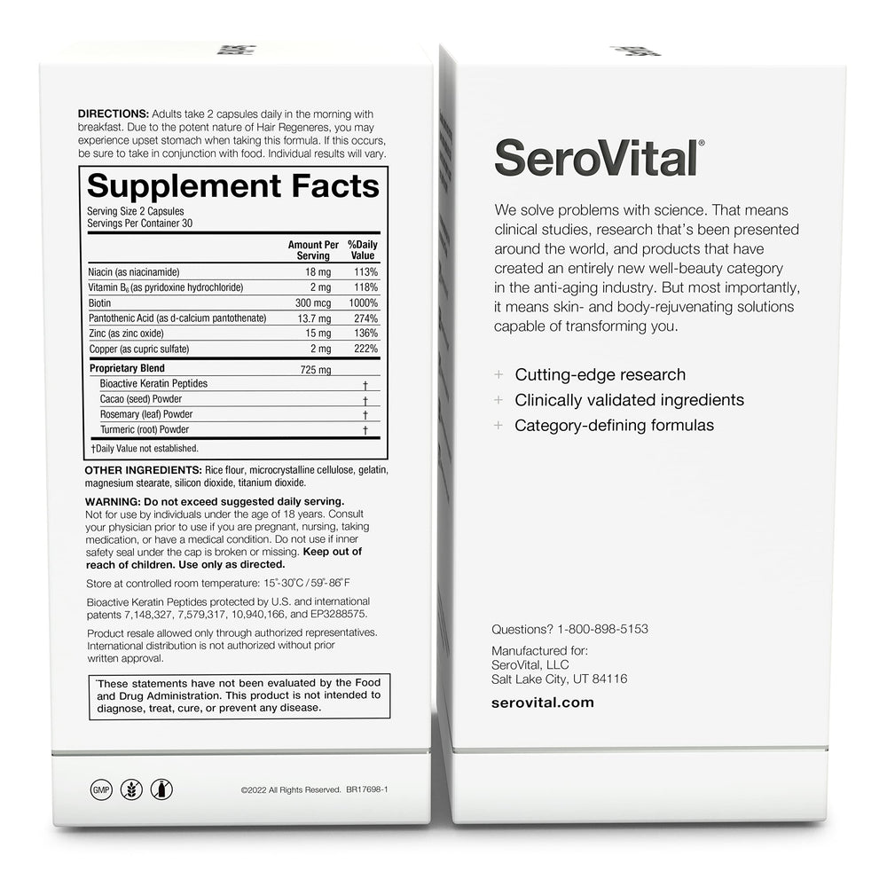 Serovital Hair Regeneres ready-pack display for convenient use