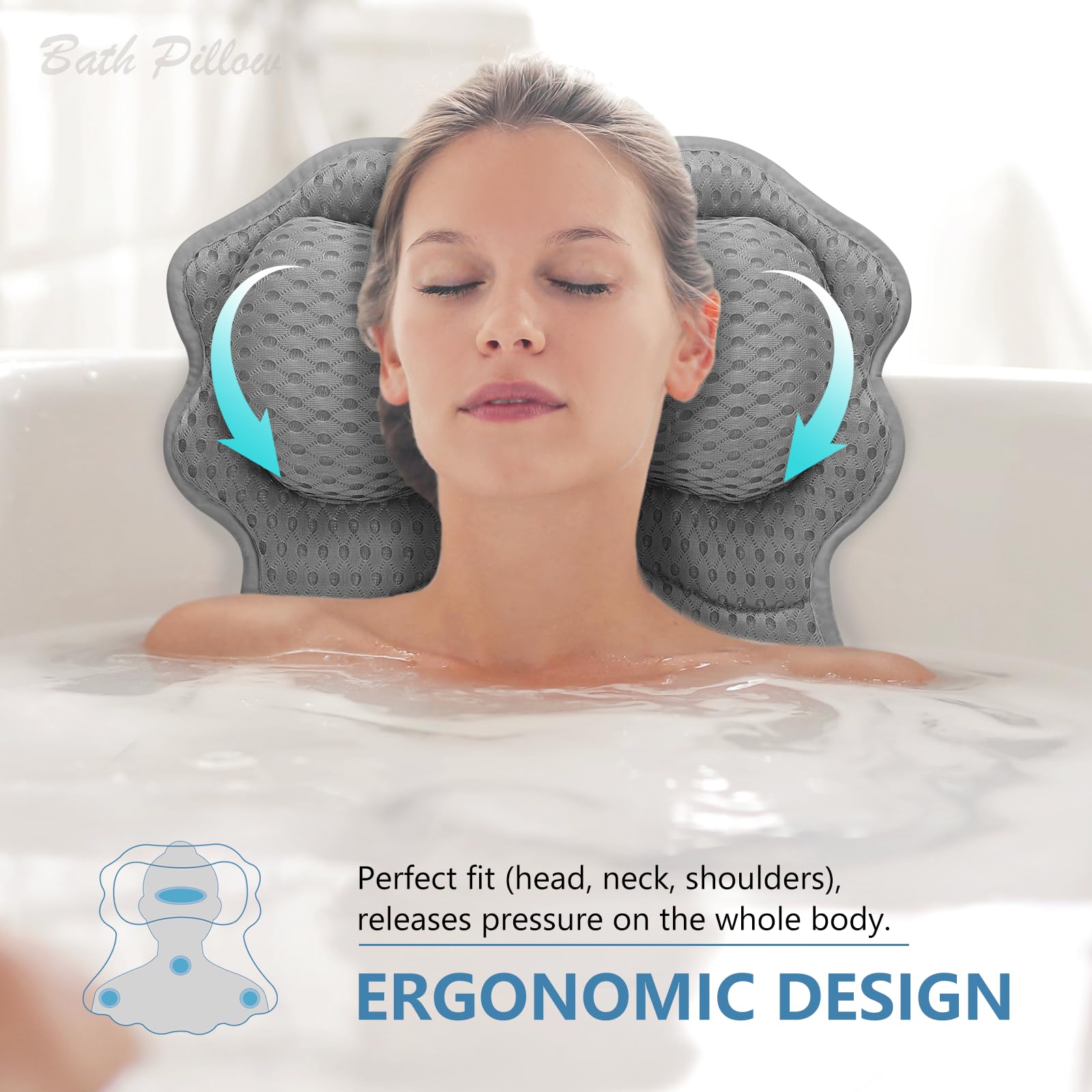 SetSail bath pillow 4D air mesh for breathability and quick drying