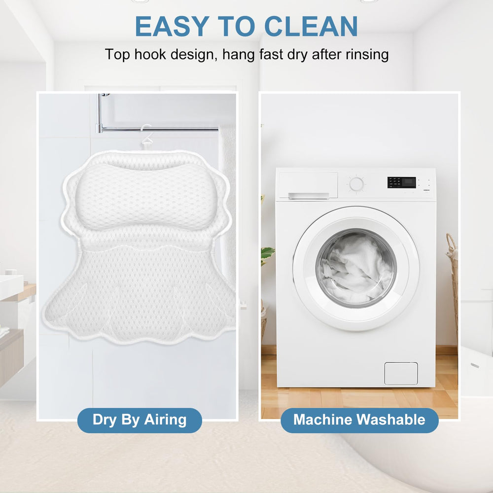 SetSail bath pillow includes a hook for fast drying after washing.