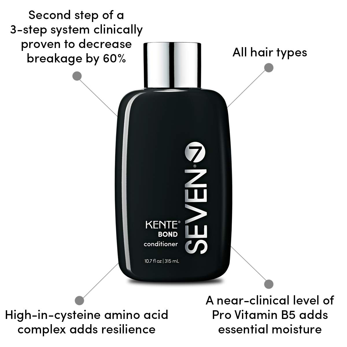 SEVEN KENTE BOND conditioner on a bathroom shelf emphasizes sulfate-free, cruelty-free formula.