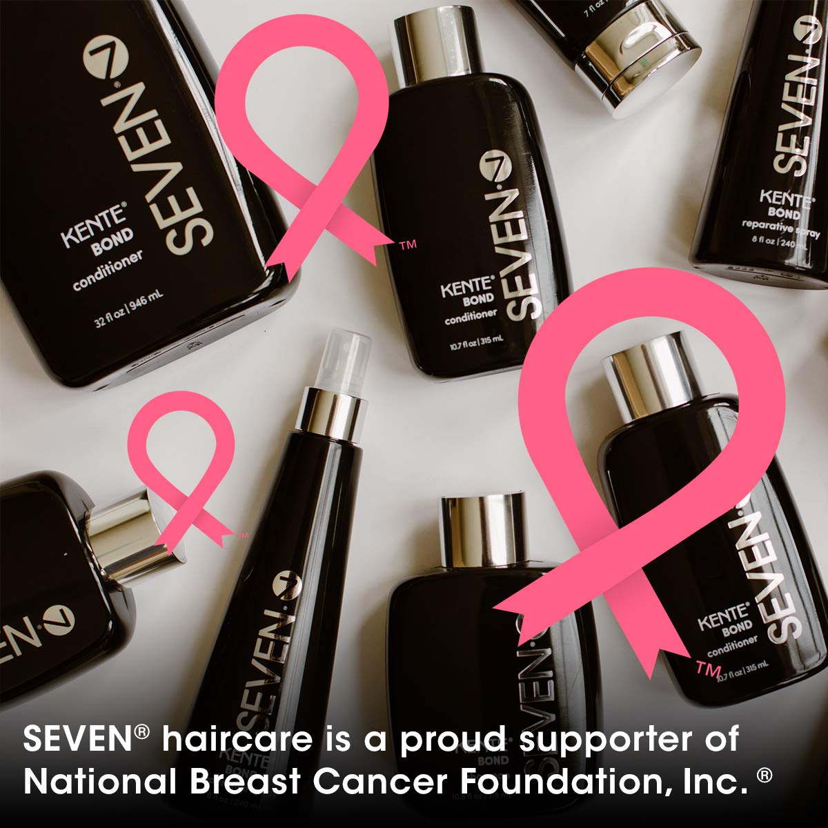 SEVEN KENTE BOND conditioner close-up of hair-strands hints reduced breakage potential.
