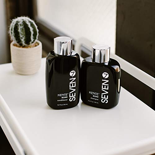 SEVEN KENTE BOND conditioner rinse-water scene illustrates cleansing and conditioning in one step.