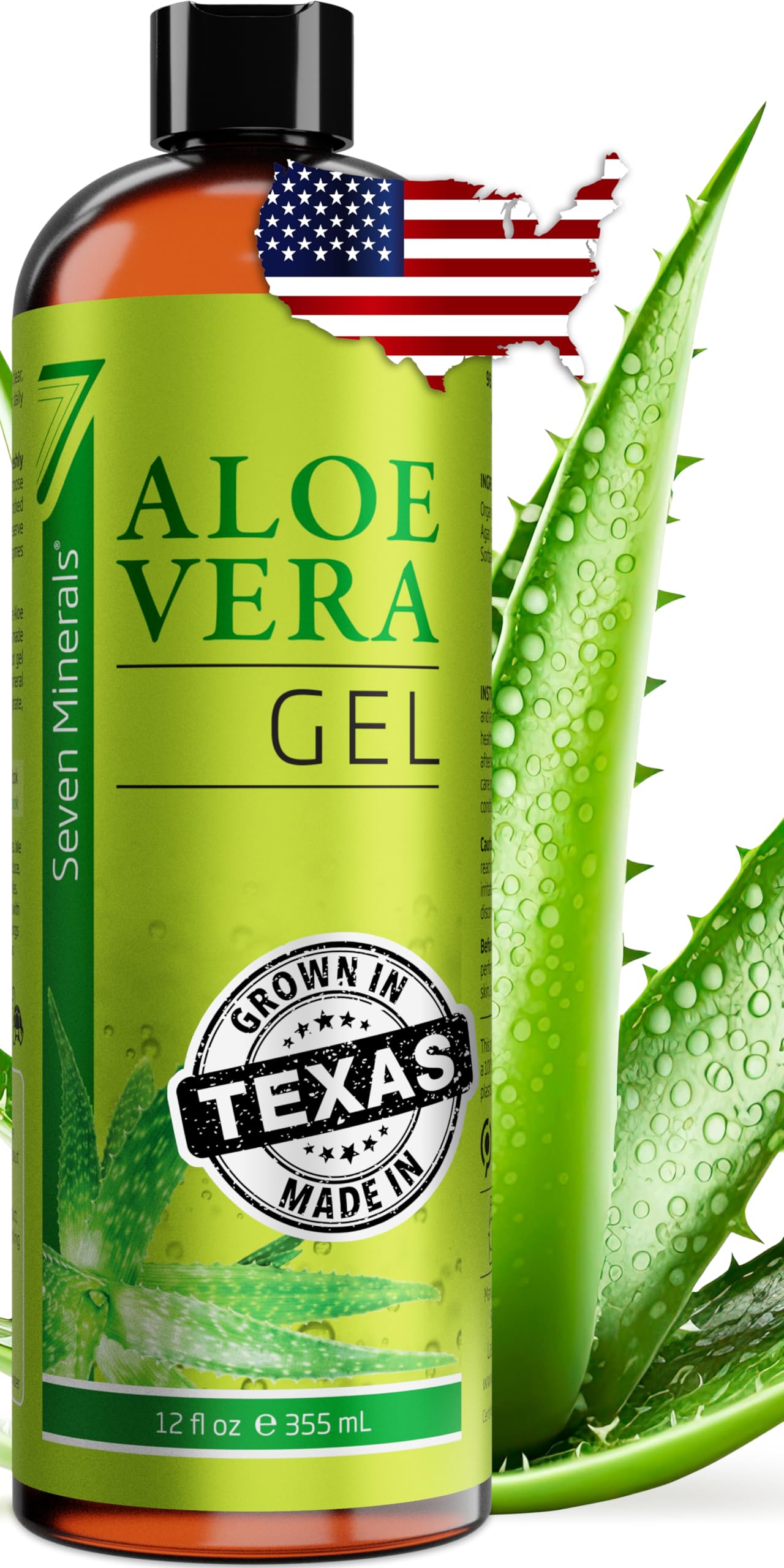 Seven Minerals Aloe Gel bottle pour shows easy, mess-free application for soothing skin.