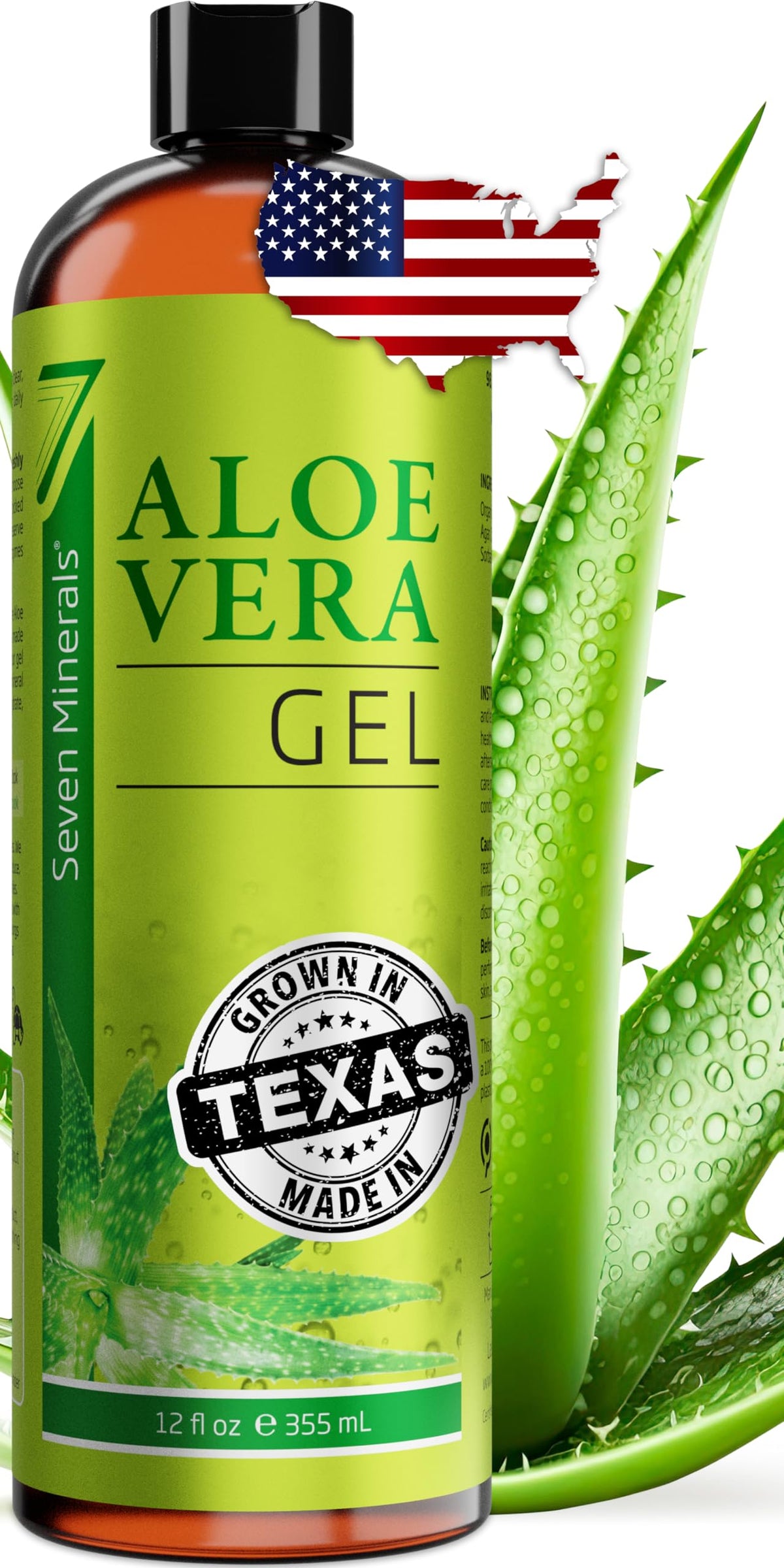 Seven Minerals Aloe Gel bottle pour shows easy, mess-free application for soothing skin.