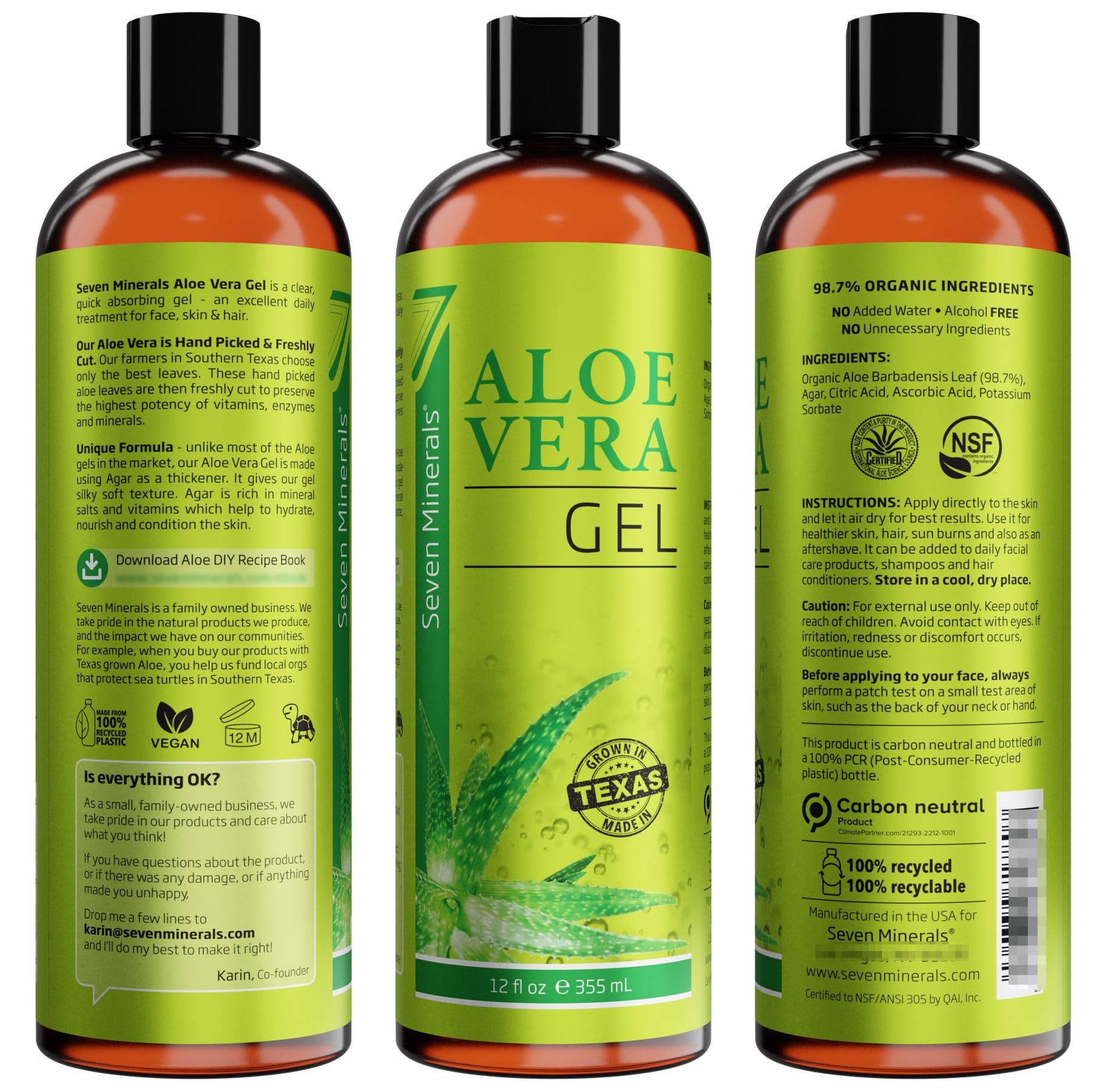 Seven Minerals Aloe Gel on skin demonstrates gentle everyday hydration.