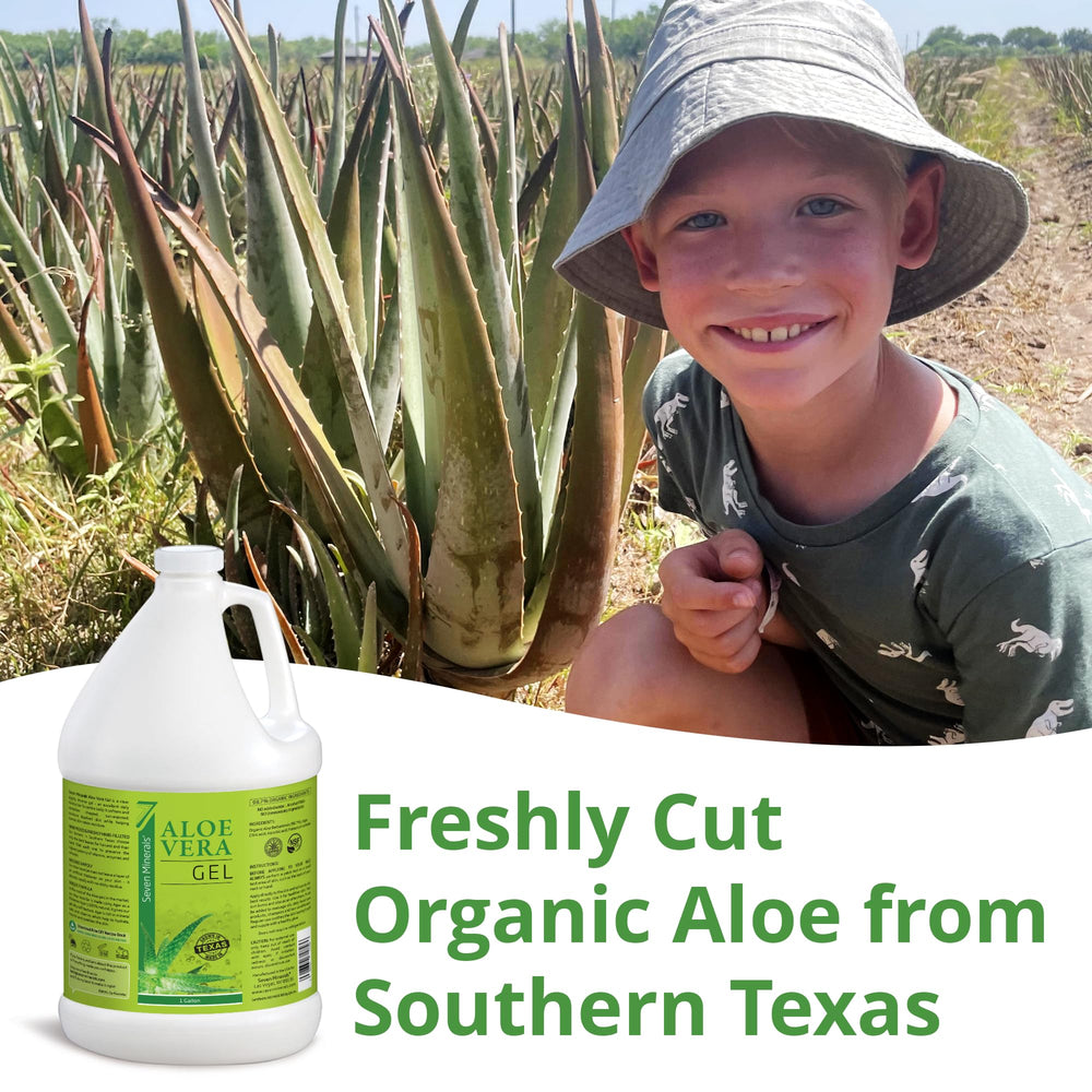 Seven Minerals Aloe Vera Gel pour shot shows easy application for sun-kissed skin relief.