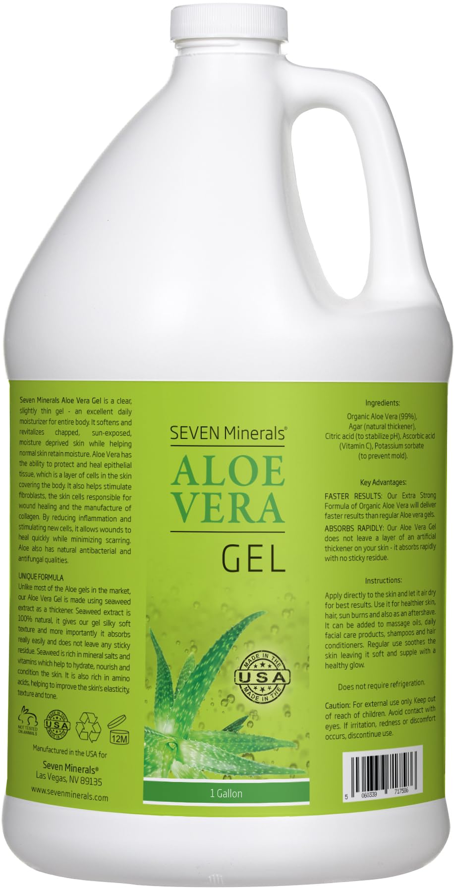 Seven Minerals Aloe Vera Gel unscented jar promotes versatile DIY skincare routines and hair care.