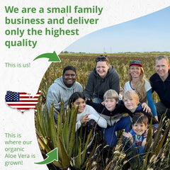 Seven Minerals aloe leaves cut-open show fresh, plant-based sourcing.