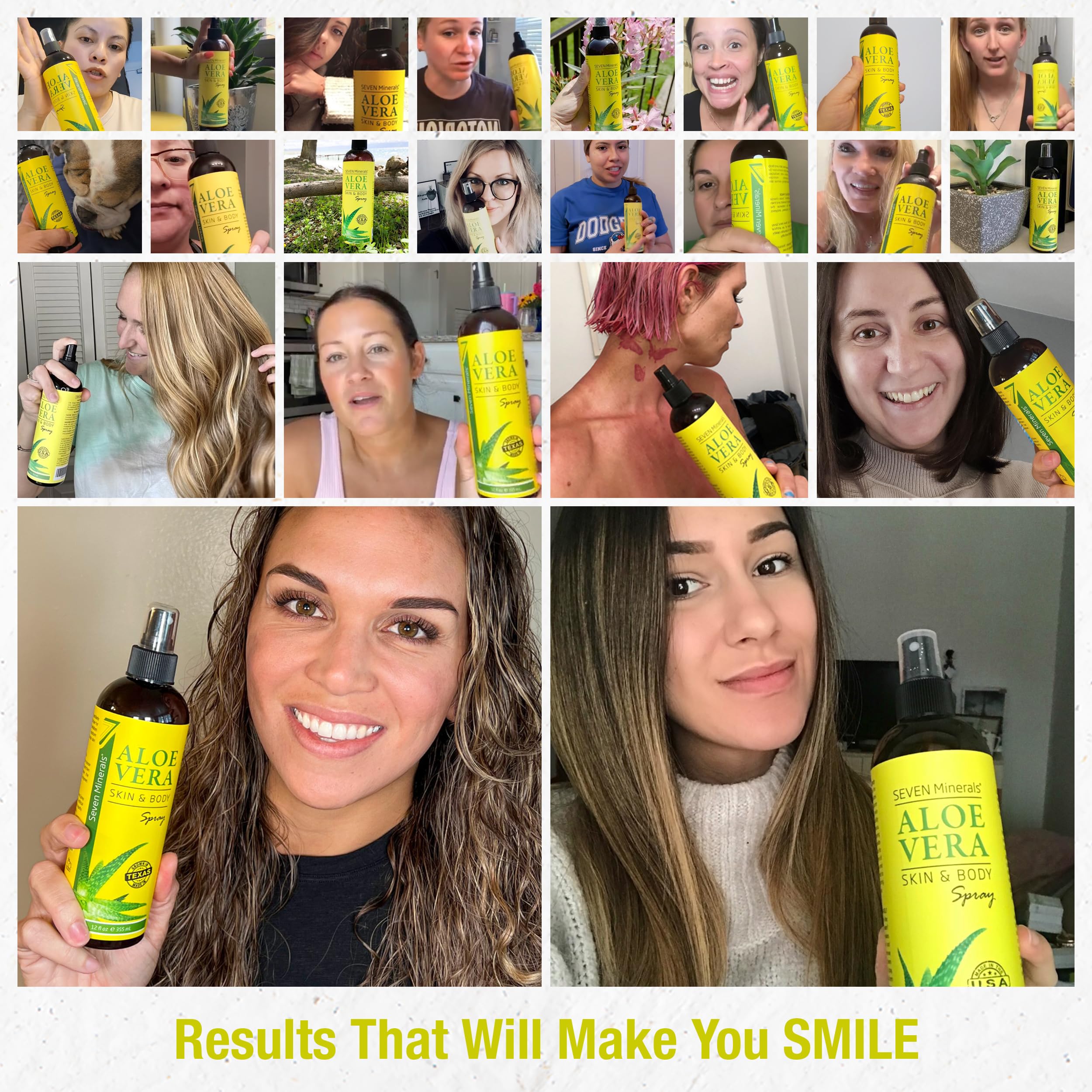 Seven Minerals Aloe Vera Hair Care suggests versatile use from scalp to ends.
