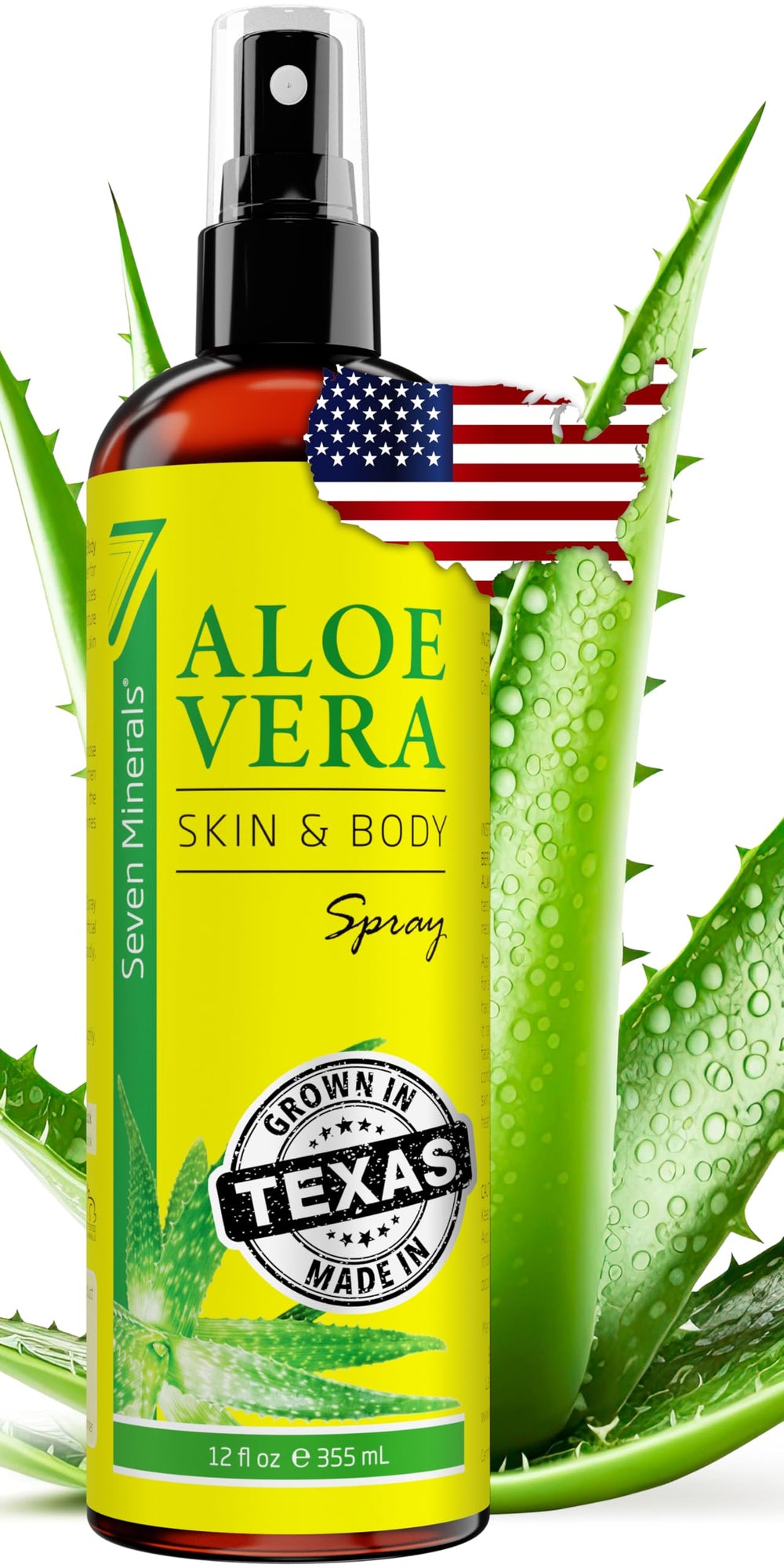 Seven Minerals Aloe Vera Spray bottle provides fast-absorbing hydration for face and body.