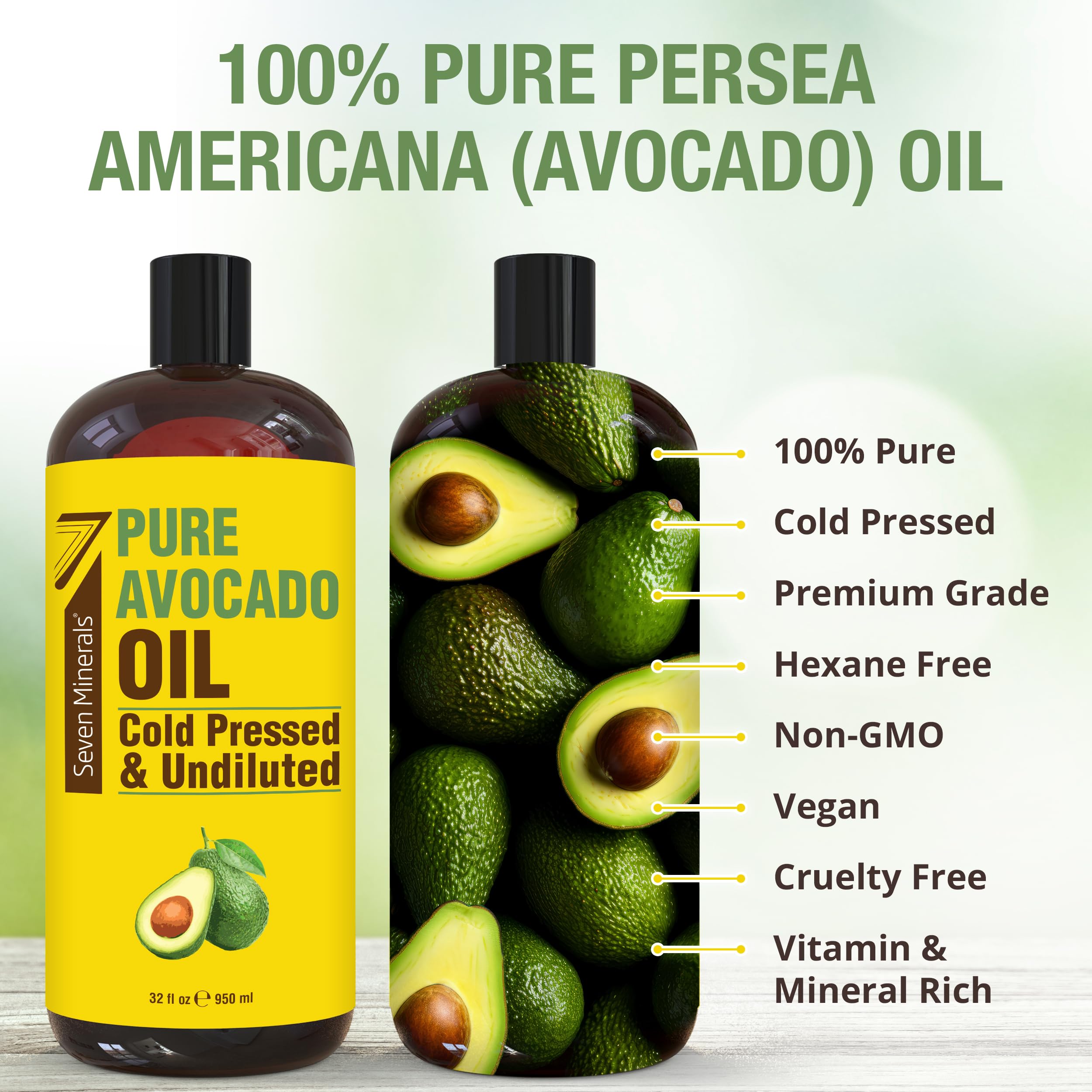 Seven Minerals avocado oil hair moisturizing shine and frizz reduction during daily styling.