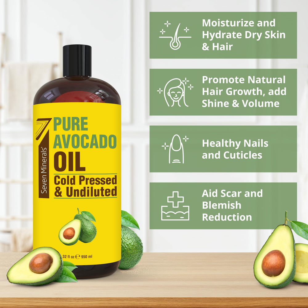 Seven Minerals avocado oil hexane-free label highlights pure, clean carrier oil for DIY blends.