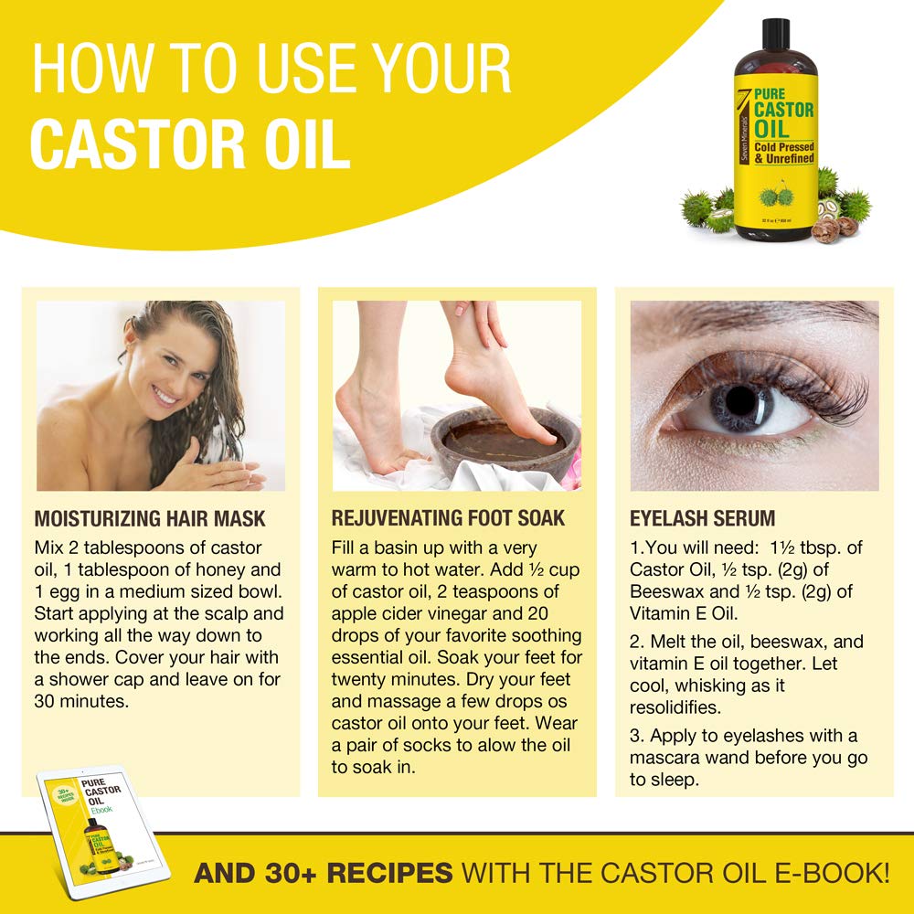 Seven Minerals Castor Oil hexane-free and unrefined natural carrier oil.