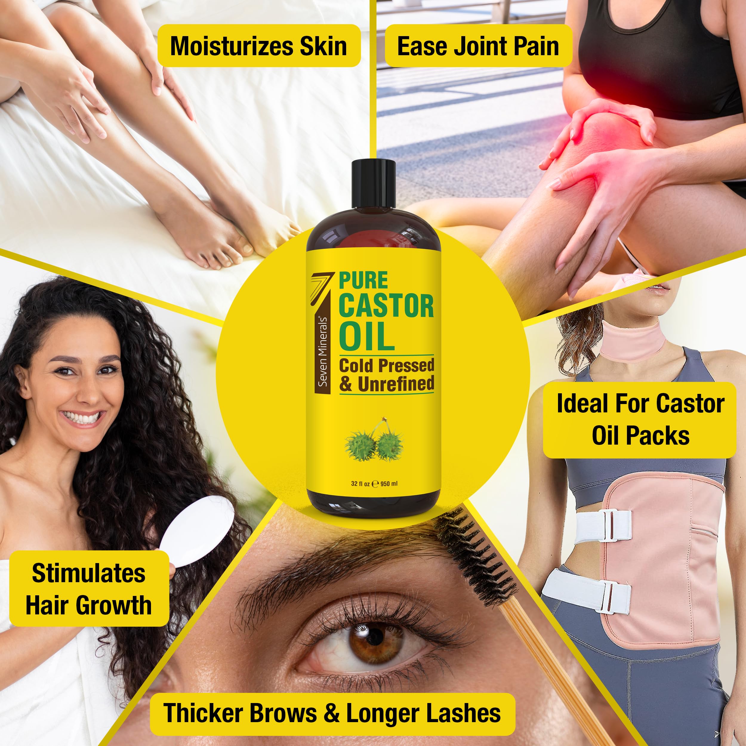 Seven Minerals Castor Oil for lash and brow care shows conditioning potential.
