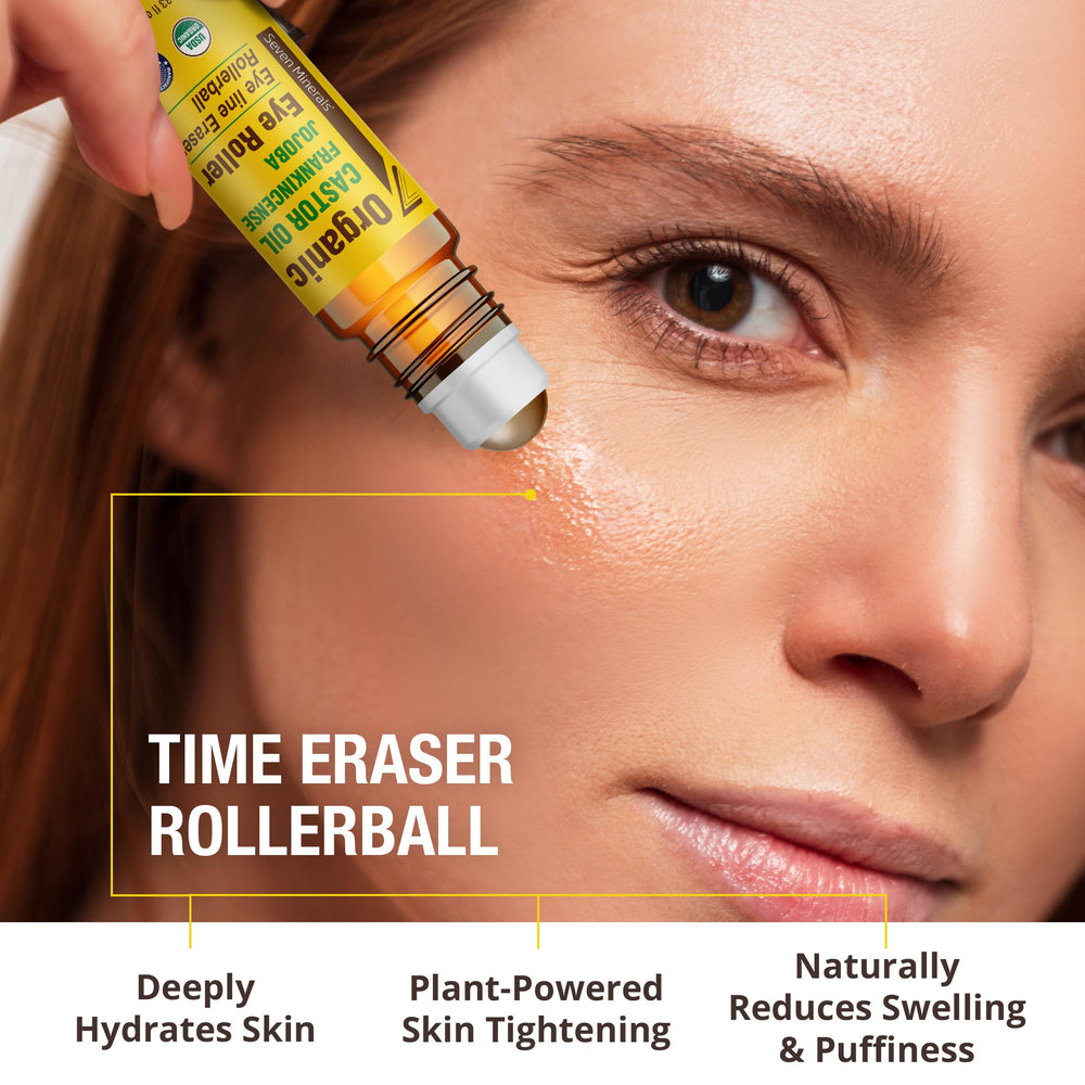 Seven Minerals Castor Oil Roll On packaging features an easy-to-use roll-on design for mess-free application.