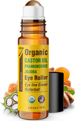 Seven Minerals Castor Oil Roll On Eye Roller packshot shows travel-ready skincare.