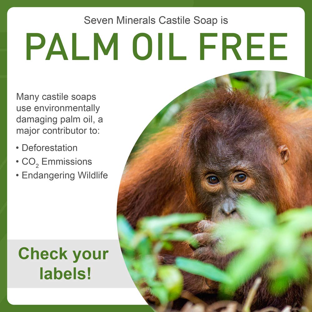 Seven Minerals EWG Verified label on castile soap signaling trusted, gentle formulation.