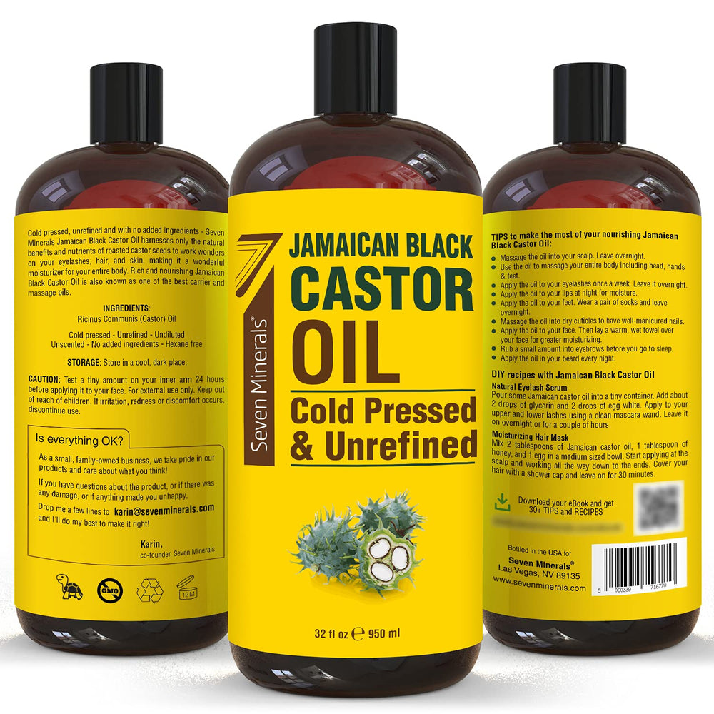 Seven Minerals castor oil for eyelash and eyebrow care with natural shine.