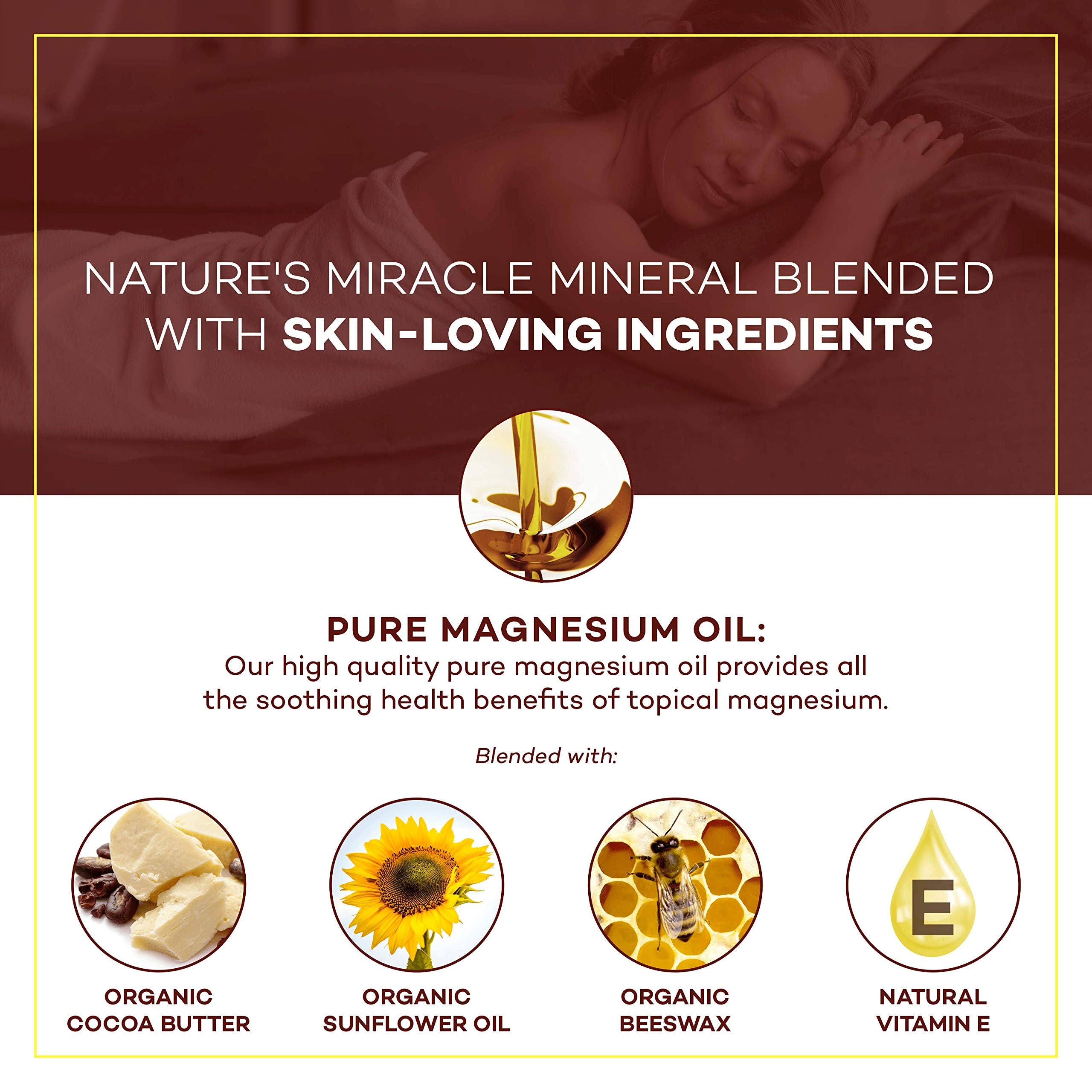 Cocoa butter elements highlighted in Seven Minerals magnesium cream packaging