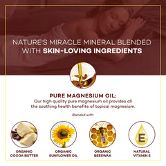 Cocoa butter elements highlighted in Seven Minerals magnesium cream packaging