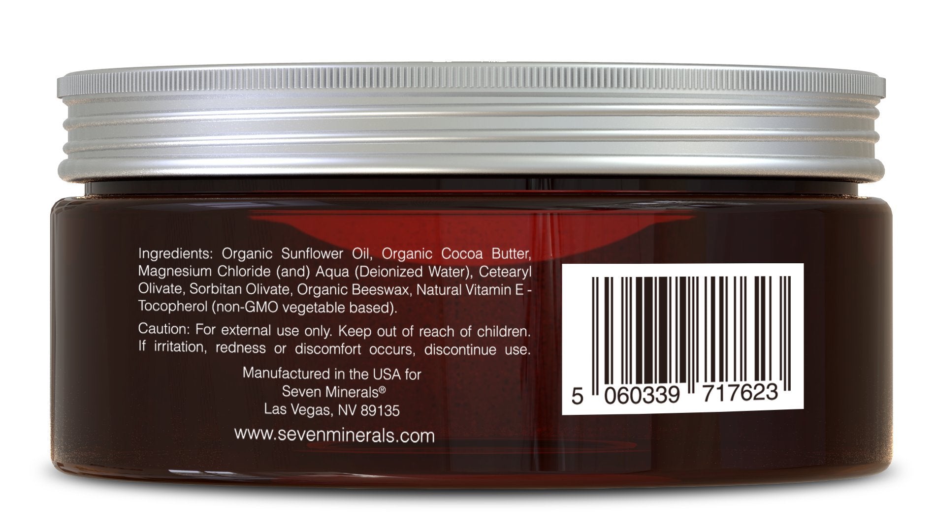 USA-made packaging of Seven Minerals magnesium cream signaling quality and safety