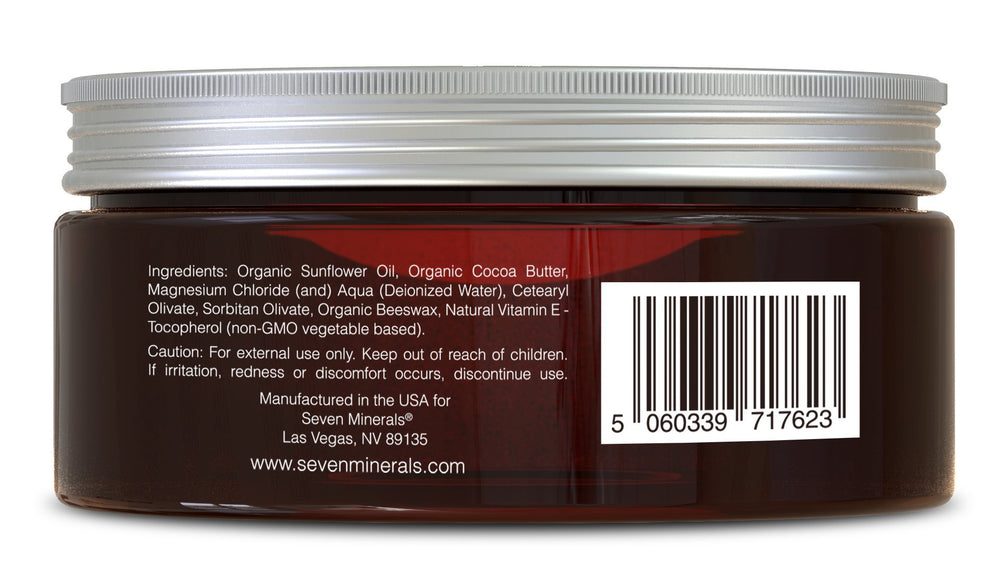 USA-made packaging of Seven Minerals magnesium cream signaling quality and safety