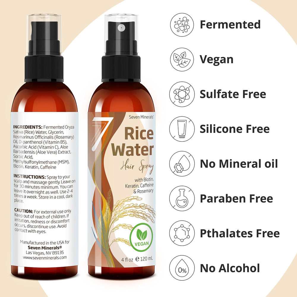 Seven Minerals bottle close-up emphasizes non-greasy finish ideal for most hair types.