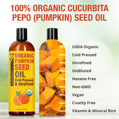 Seven Minerals pumpkin seed oil for hair application on scalp, adding moisture.