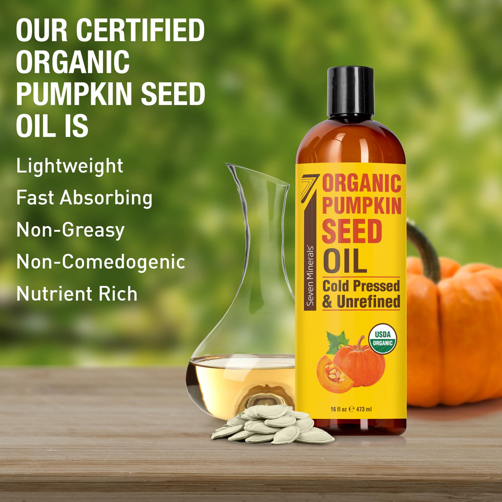 Seven Minerals organic pumpkin seed oil absorbed during routine hair care.