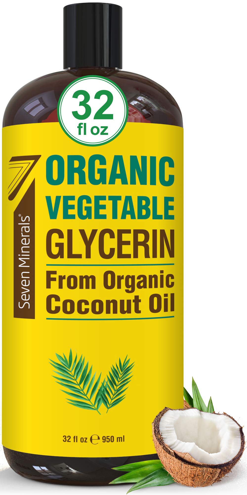 Seven Minerals Organic Vegetable Glycerin bottle-32oz front view, a versatile DIY skincare carrier.