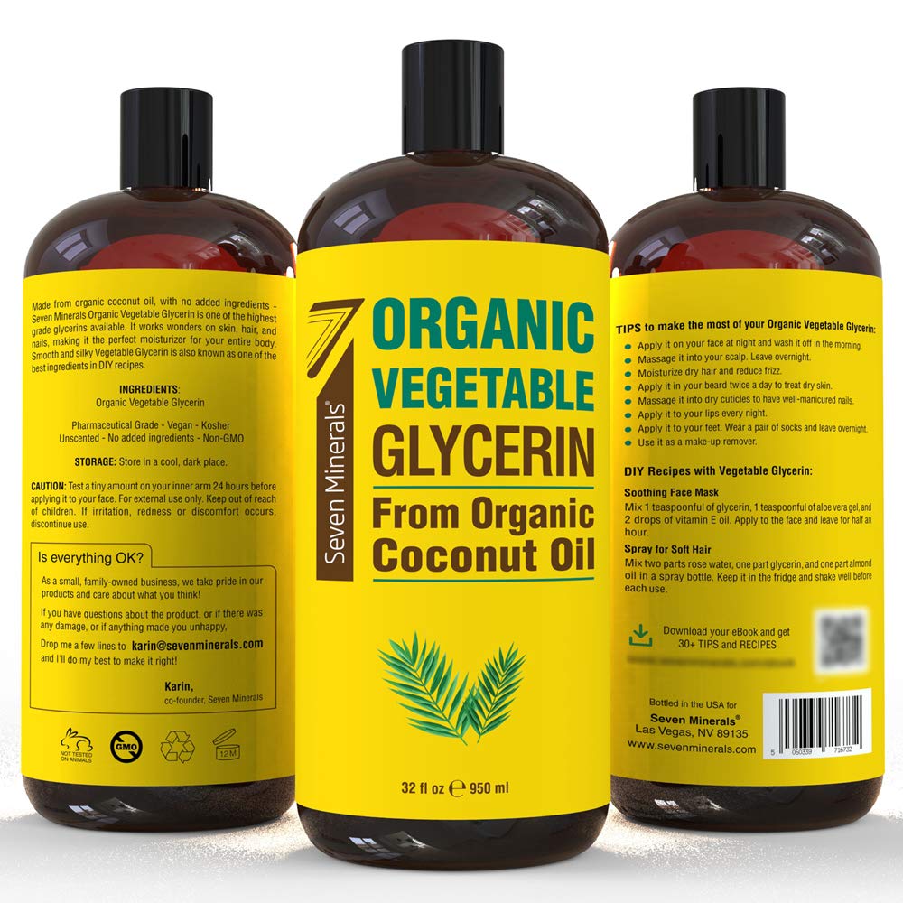 Seven Minerals Organic Vegetable Glycerin skincare-application showing moisturized skin potential.