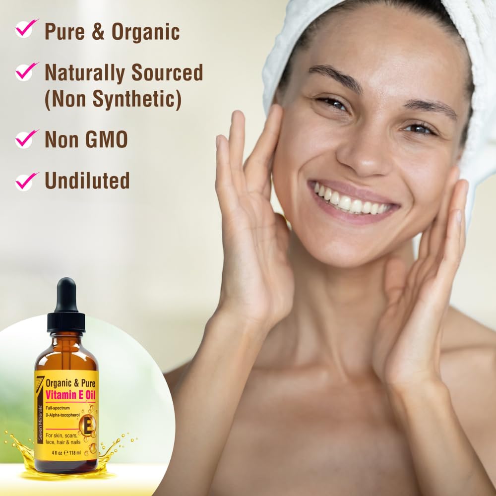 Scar-care view with Seven Minerals Vitamin E Oil suggesting smoother texture