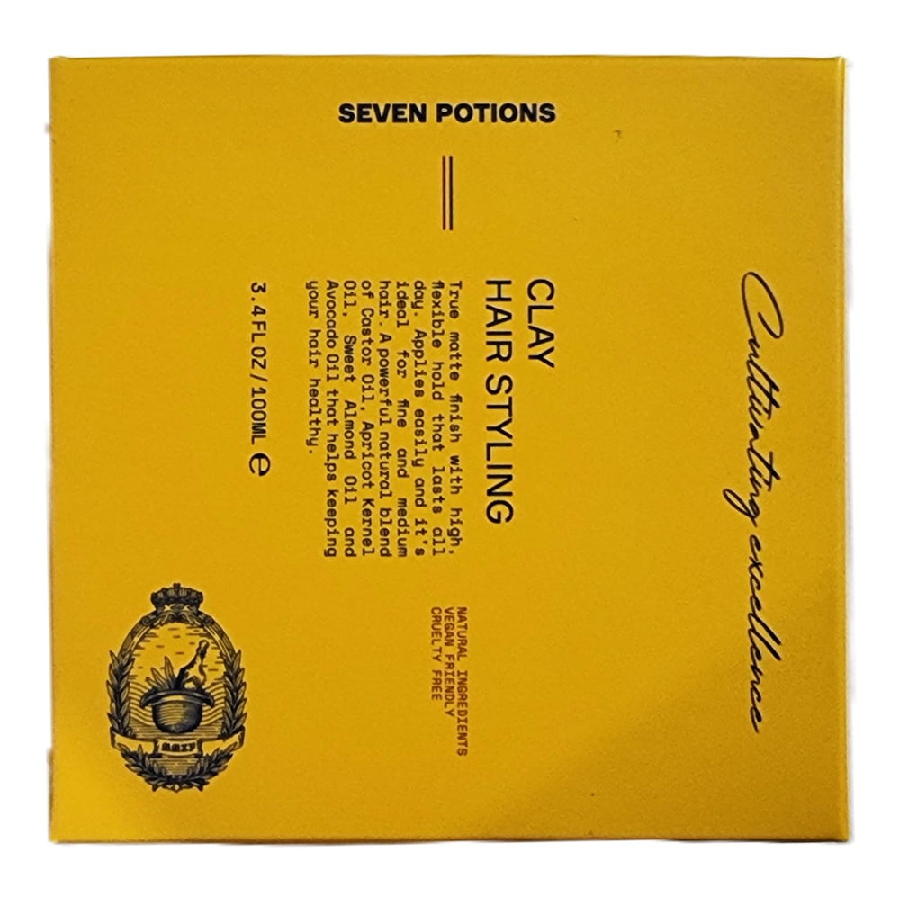 Seven Potions hair clay wash-off action shows easy removal after styling.
