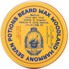 Seven Potions Natural Beard Wax Woodland Harmony tin ready for grooming.