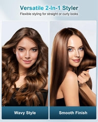 SevenMAGIC 2-in-1 styling tool showing straight and curl options
