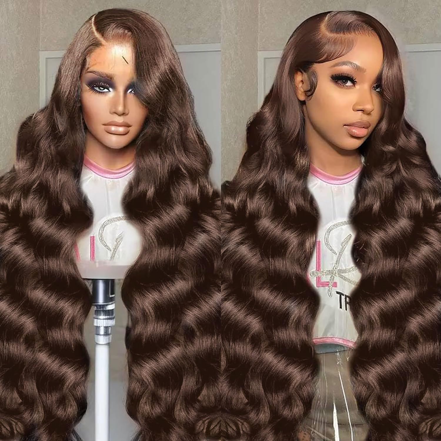 SFTNMEH 30 inch chocolate brown lace front wig with baby hair for natural look.