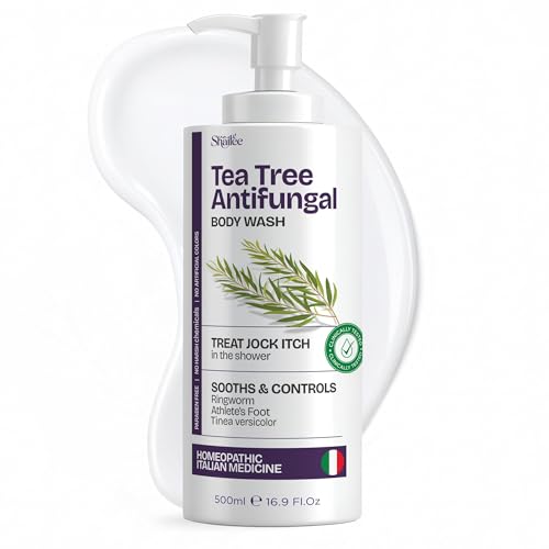 Shailee Antifungal Tea Tree Body Wash bottle-pour highlights refreshing cleanse and cooling aroma