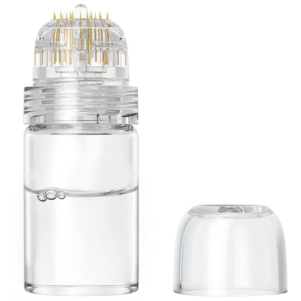 Shake Beauty derma stamp applying serum along skin contour for targeted, gentle absorption.
