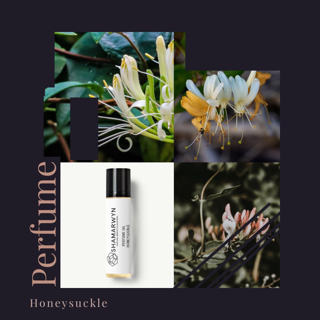 Shamarwyn Honeysuckle Perfume Oil packaging, compact and travel-friendly