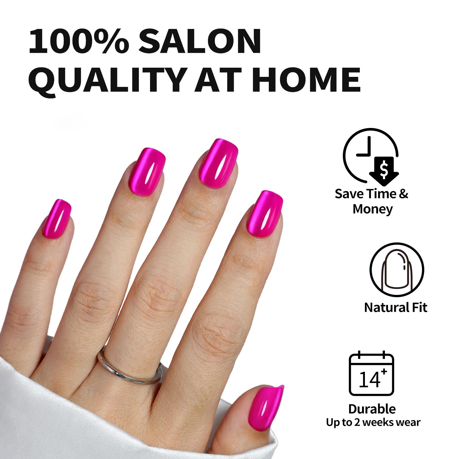 ShangMeng cat eye nails in hot pink closeup for a bold chic look