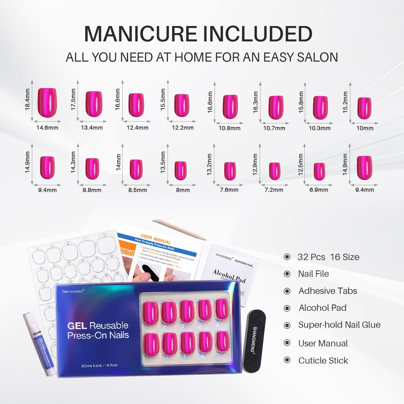ShangMeng included nail file, cuticle stick, and prep pad for prep and shaping