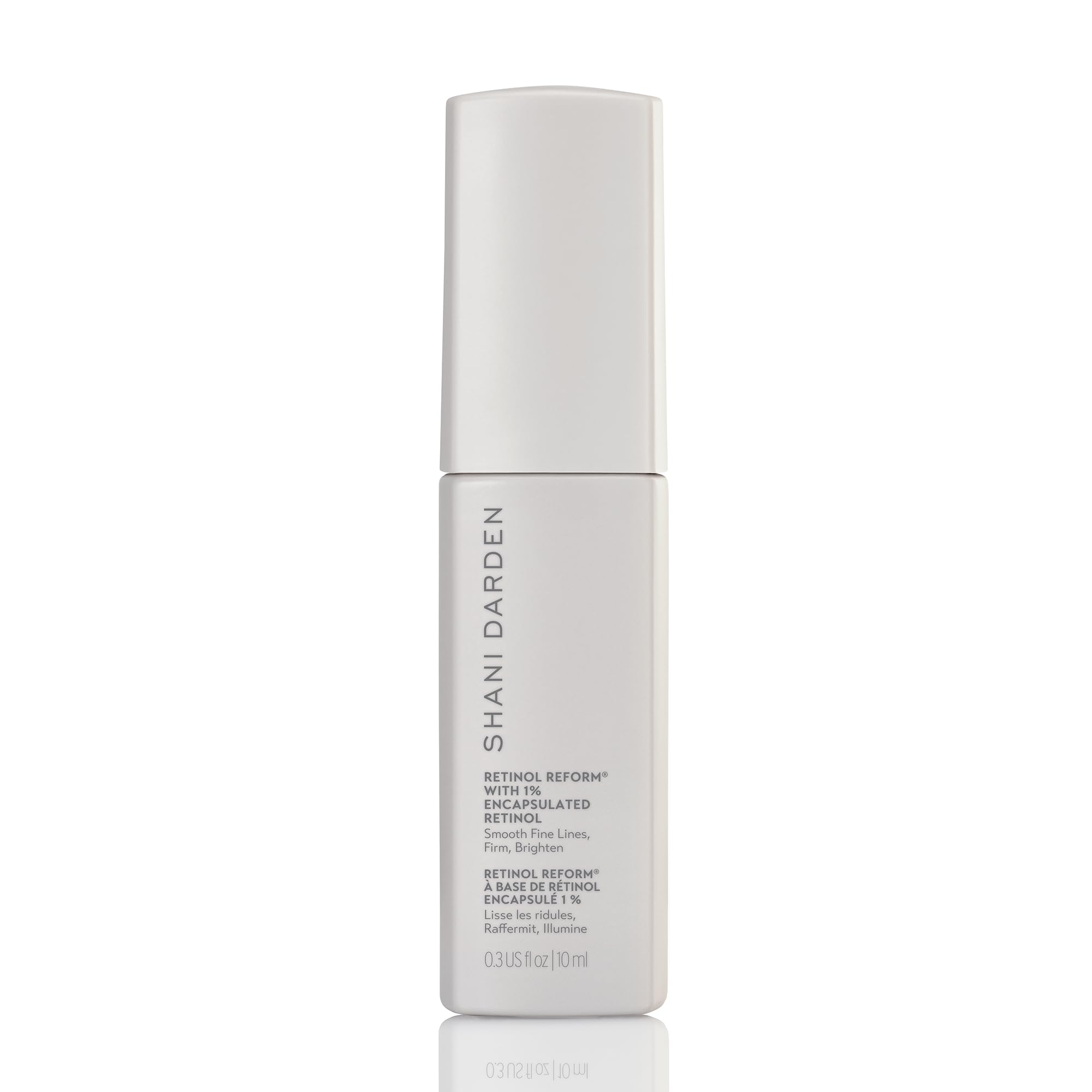 Shani Darden Retinol Reform bottle closeup highlighting encapsulated retinol for gentle nightly use.