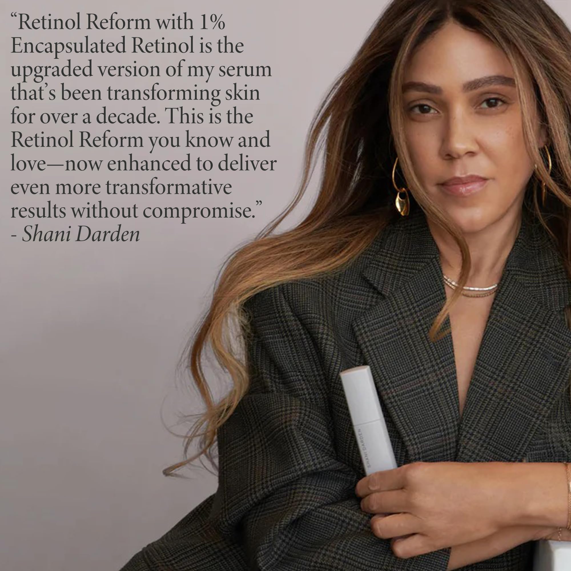 Shani Darden Retinol Reform face and neck use highlights comprehensive tone improvement possibilities.